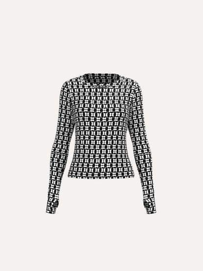 BARBARA Monogram Crew Neck Long Sleeve Top