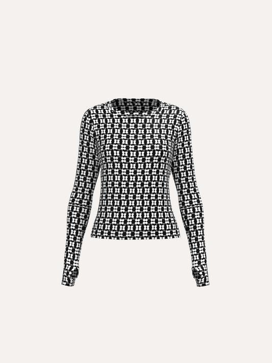 BARBARA Monogram Crew Neck Long Sleeve Top