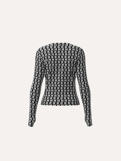 BARBARA Monogram Crew Neck Long Sleeve Top